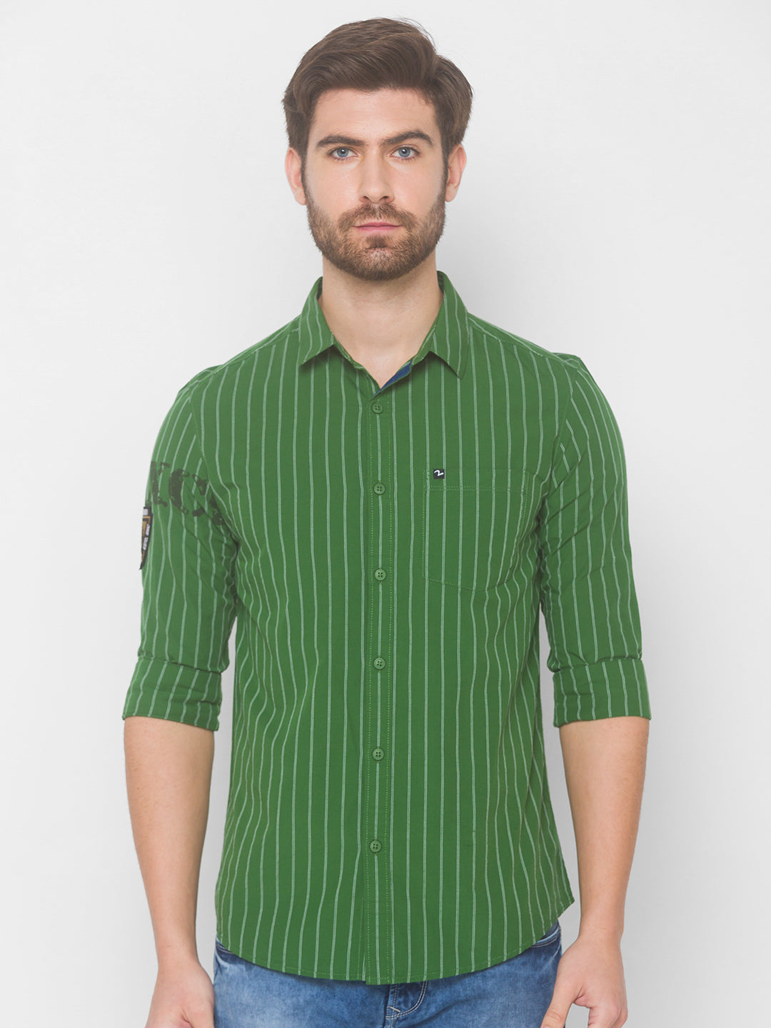 Spykar Men Cactus Green Cotton Slim Fit Shirt