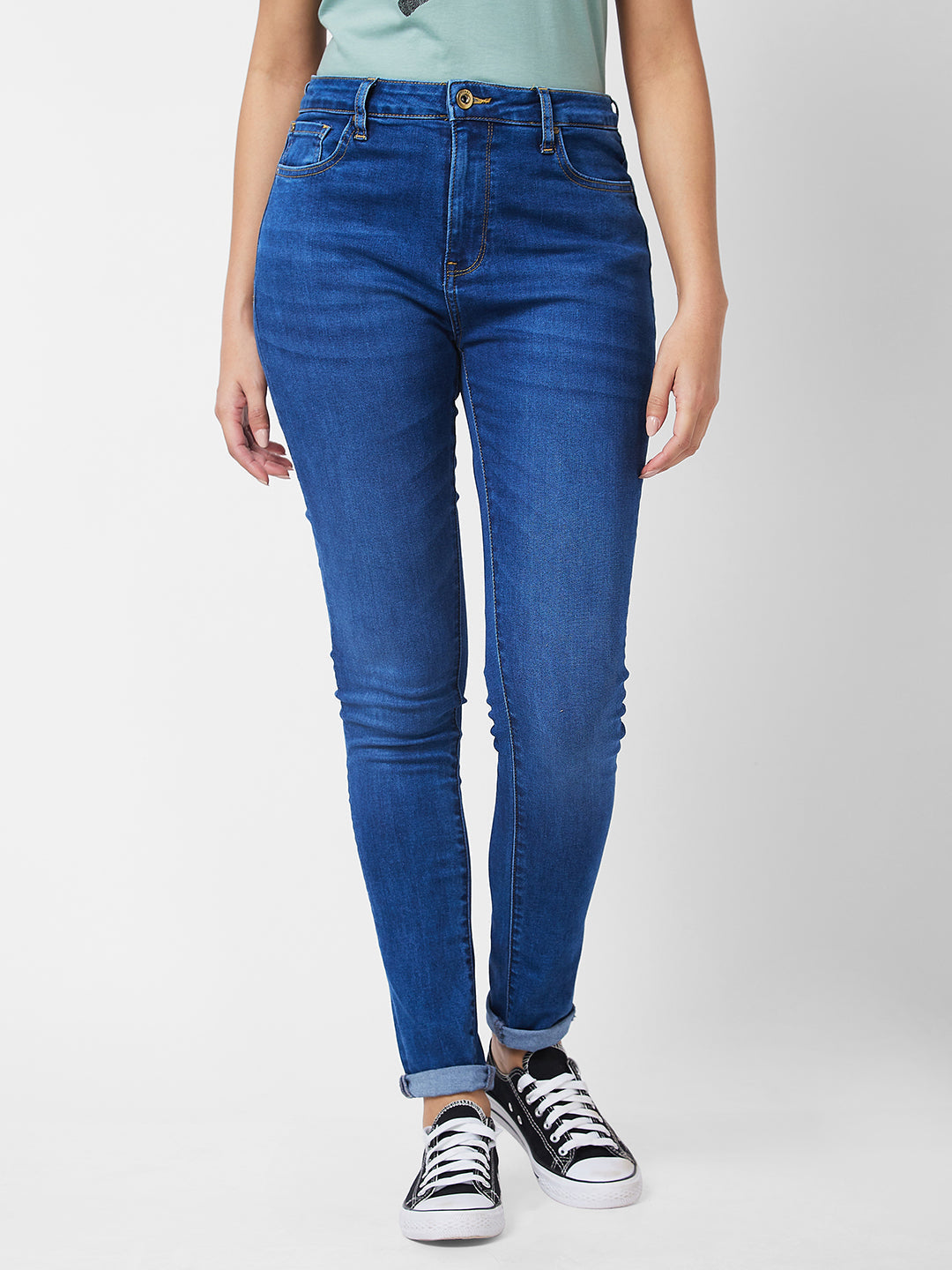 Spykar High Rise Skinny Fit Blue Jeans For Women