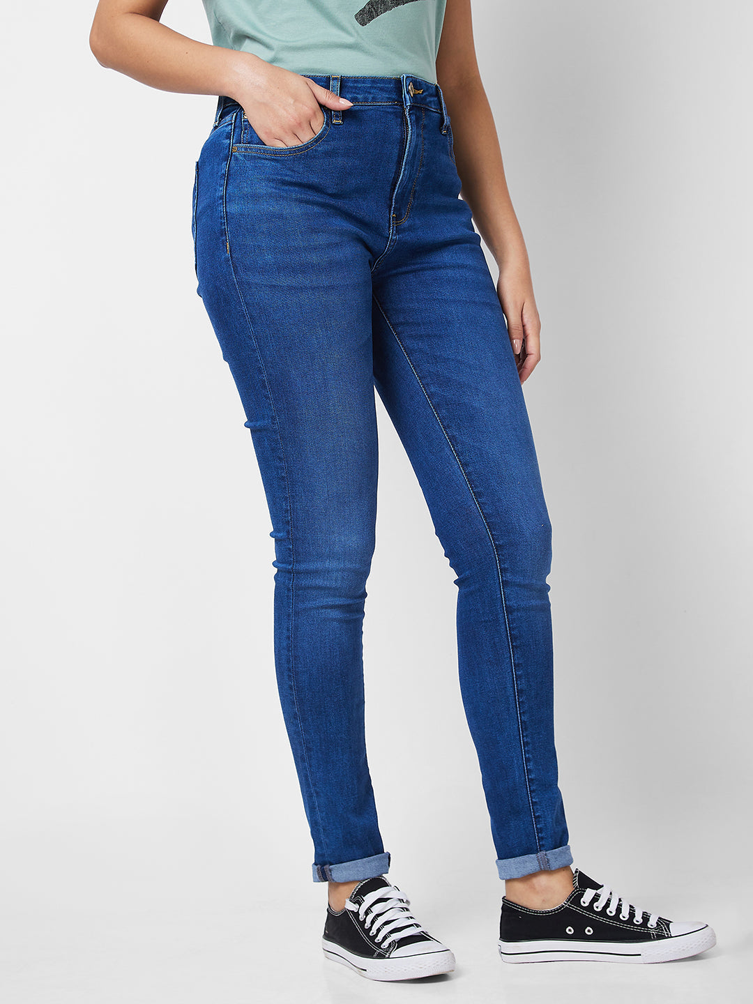 Spykar High Rise  Skinny Fit Blue Jeans For Women