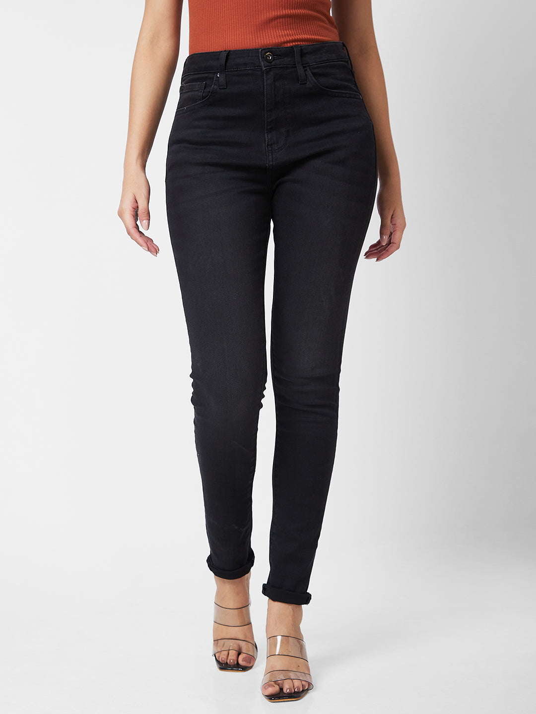 Spykar High Rise  Skinny Fit Black Jeans For Women