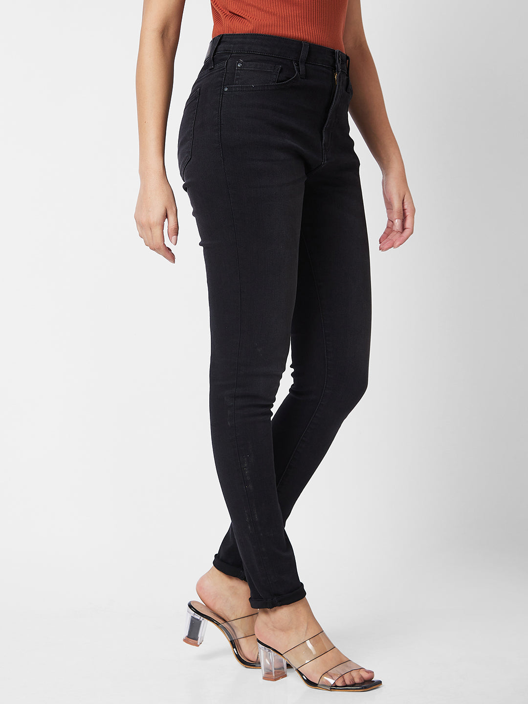 Spykar High Rise  Skinny Fit Black Jeans For Women