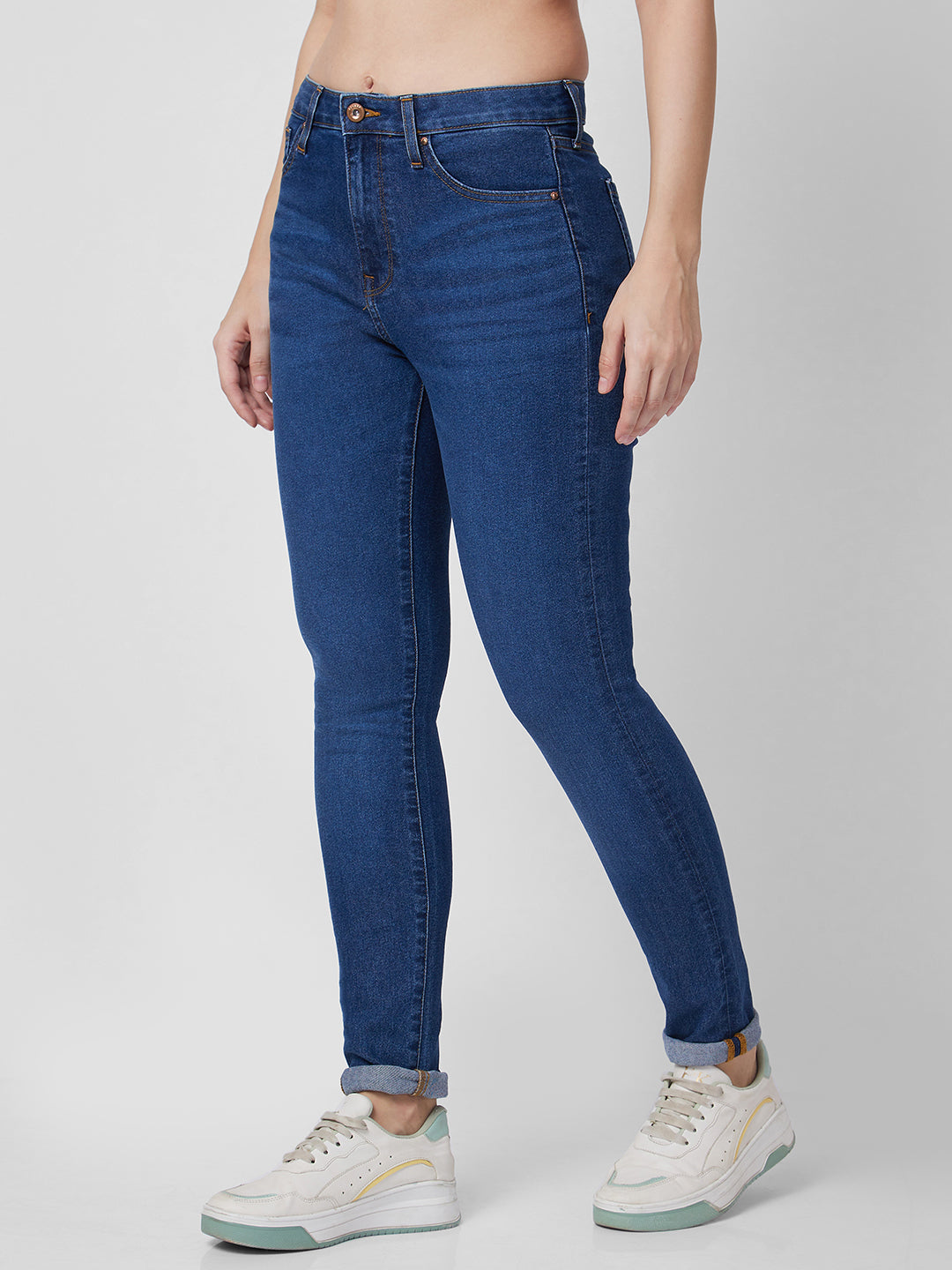 Spykar High Rise  Skinny Fit Blue Jeans For Women