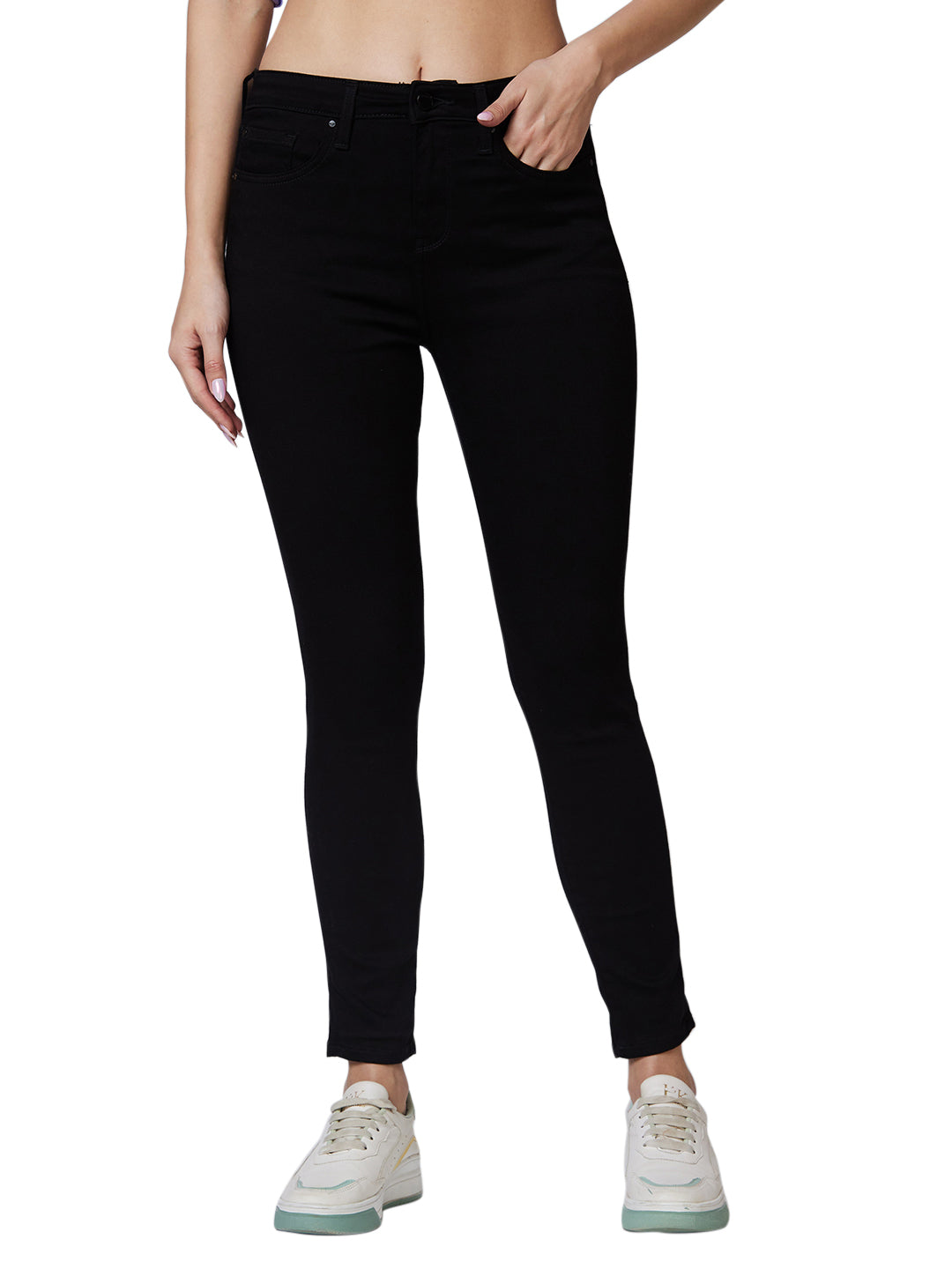 Spykar High Rise  Super Slim Fit Black Jeans For Women