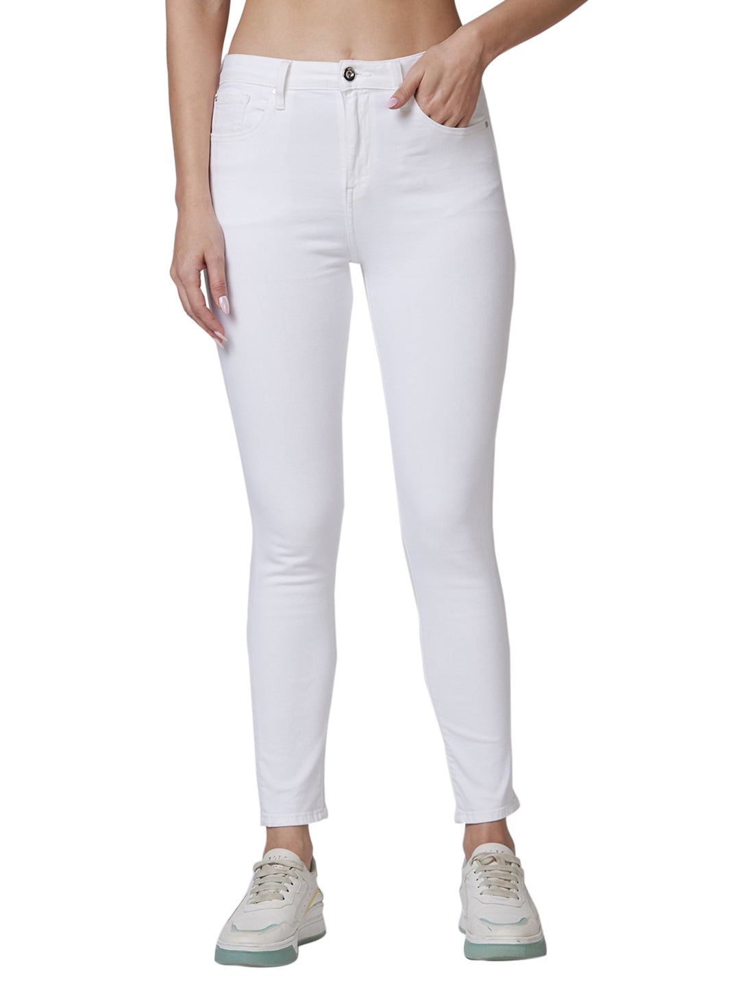 Spykar High Rise  Super Slim Fit White Jeans For Women