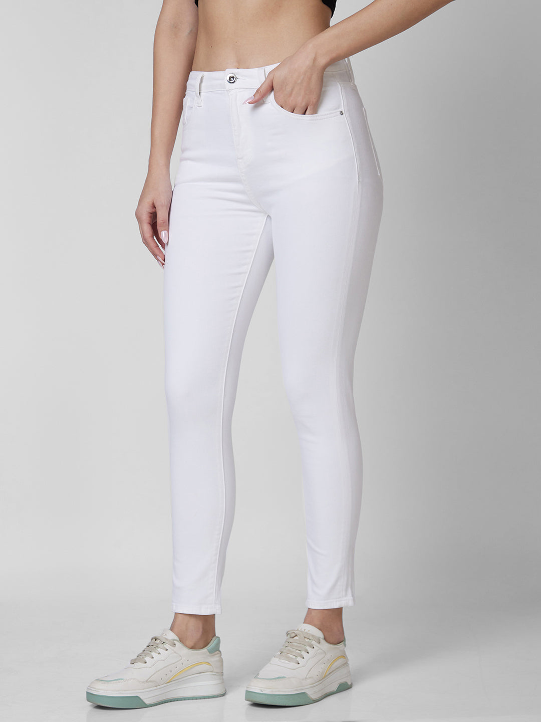 Spykar High Rise  Super Slim Fit White Jeans For Women