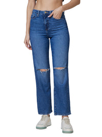 Spykar High Rise  Straight Fit Blue Jeans For Women