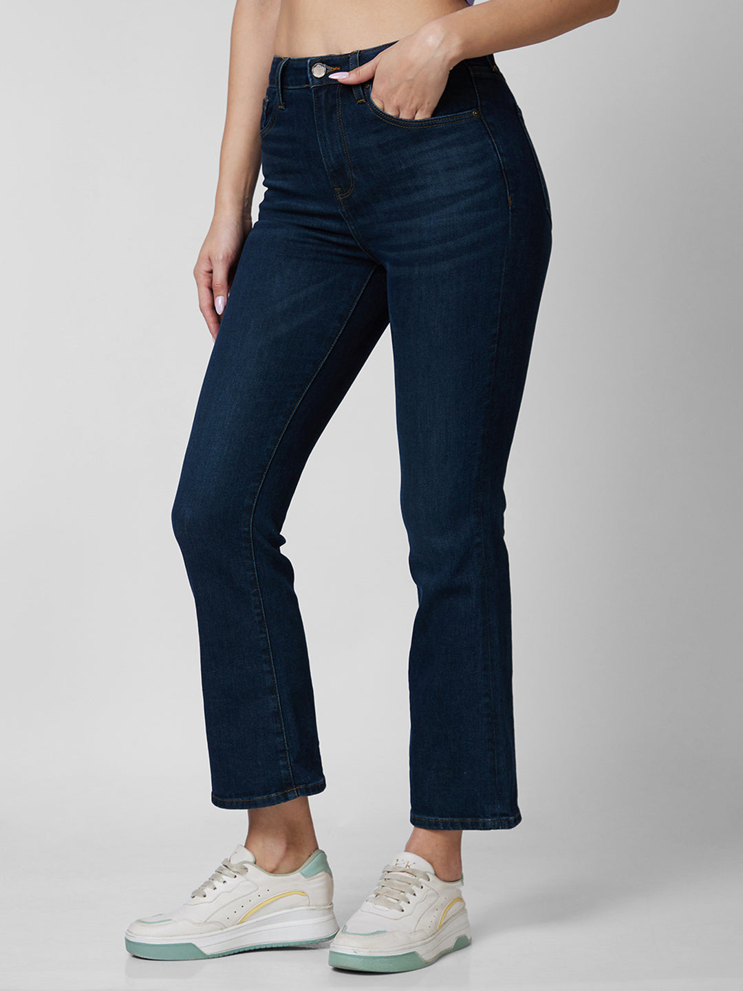 Spykar Mid Rise Bootcut Fit Blue Jeans For Women