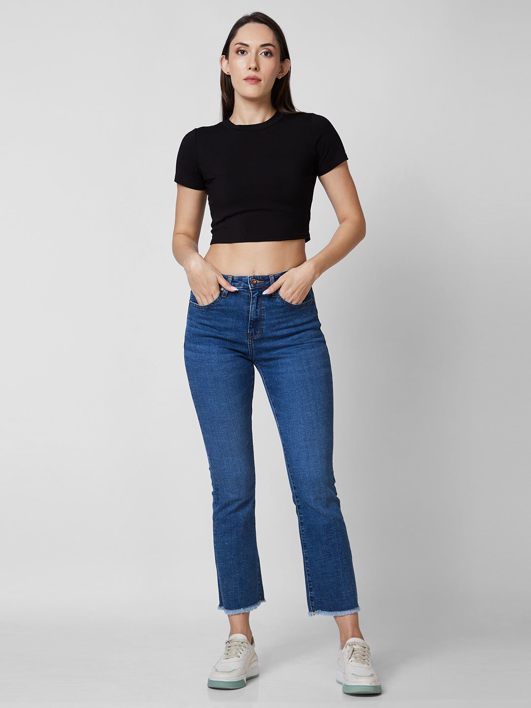 Spykar Mid Rise Bootcut Fit Blue Jeans For Women