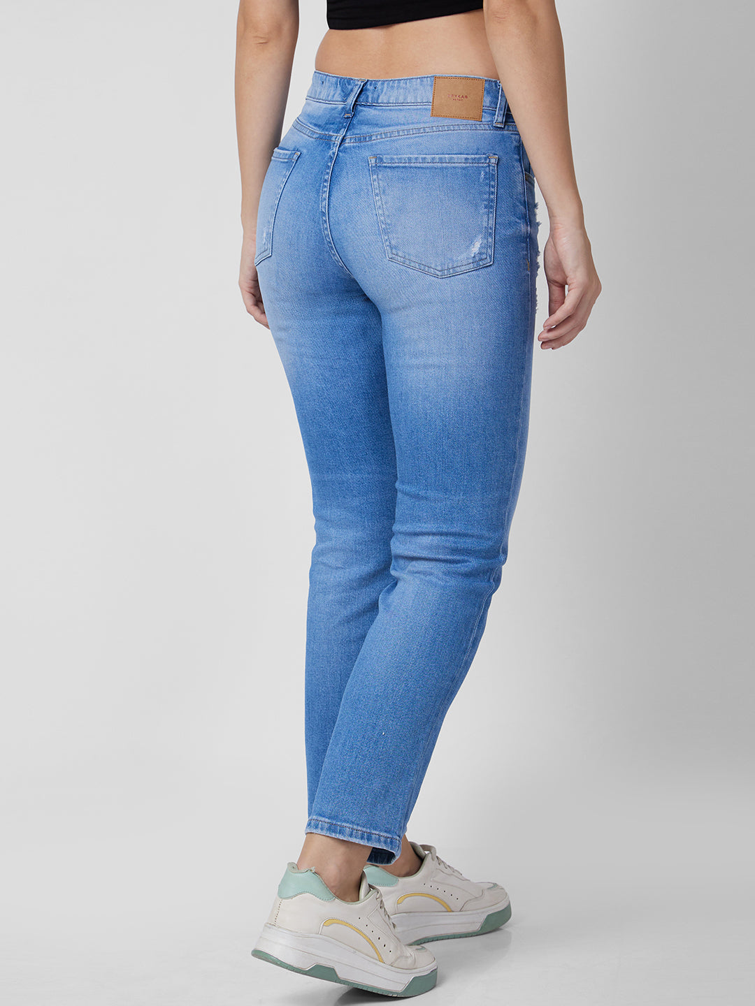 Spykar Mid Rise Slim Straight Fit Blue Jeans For Women