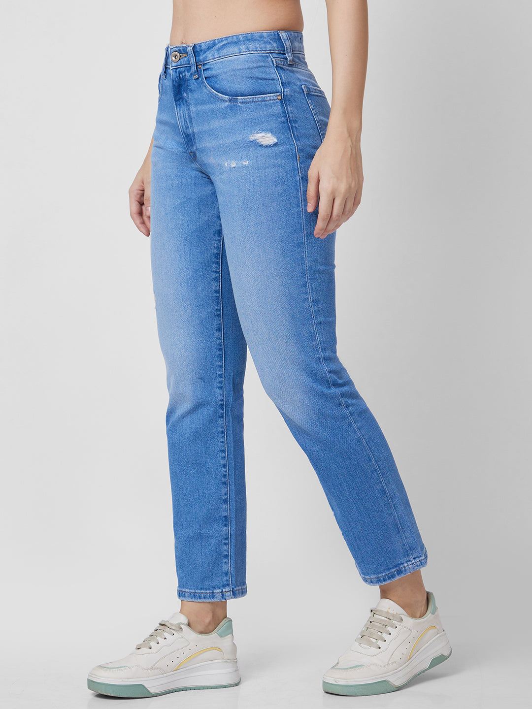 Spykar Mid Rise Slim Straight Fit Blue Jeans For Women