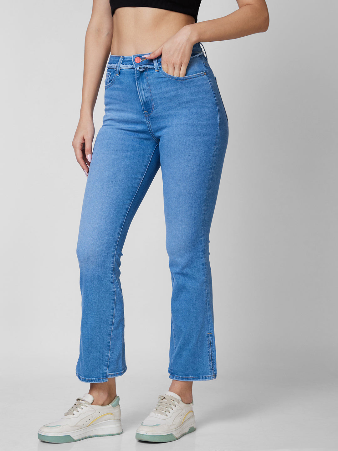 Spykar Mid Rise Bootcut Fit Blue Jeans For Women