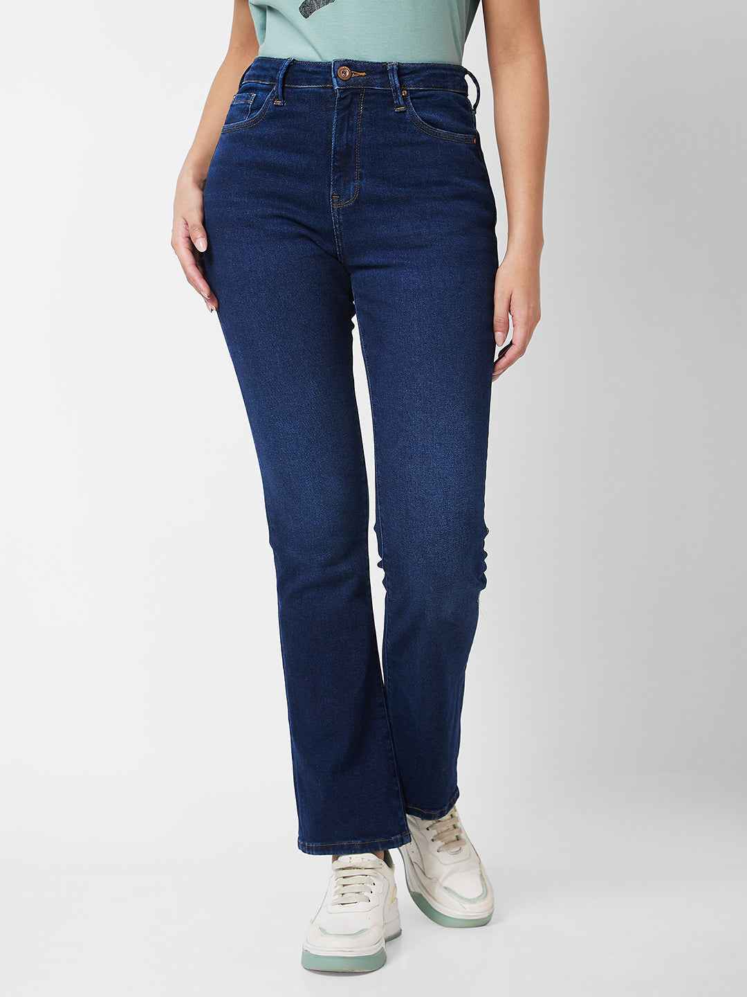 Spykar Mid Rise Bootcut Fit Blue Jeans For Women