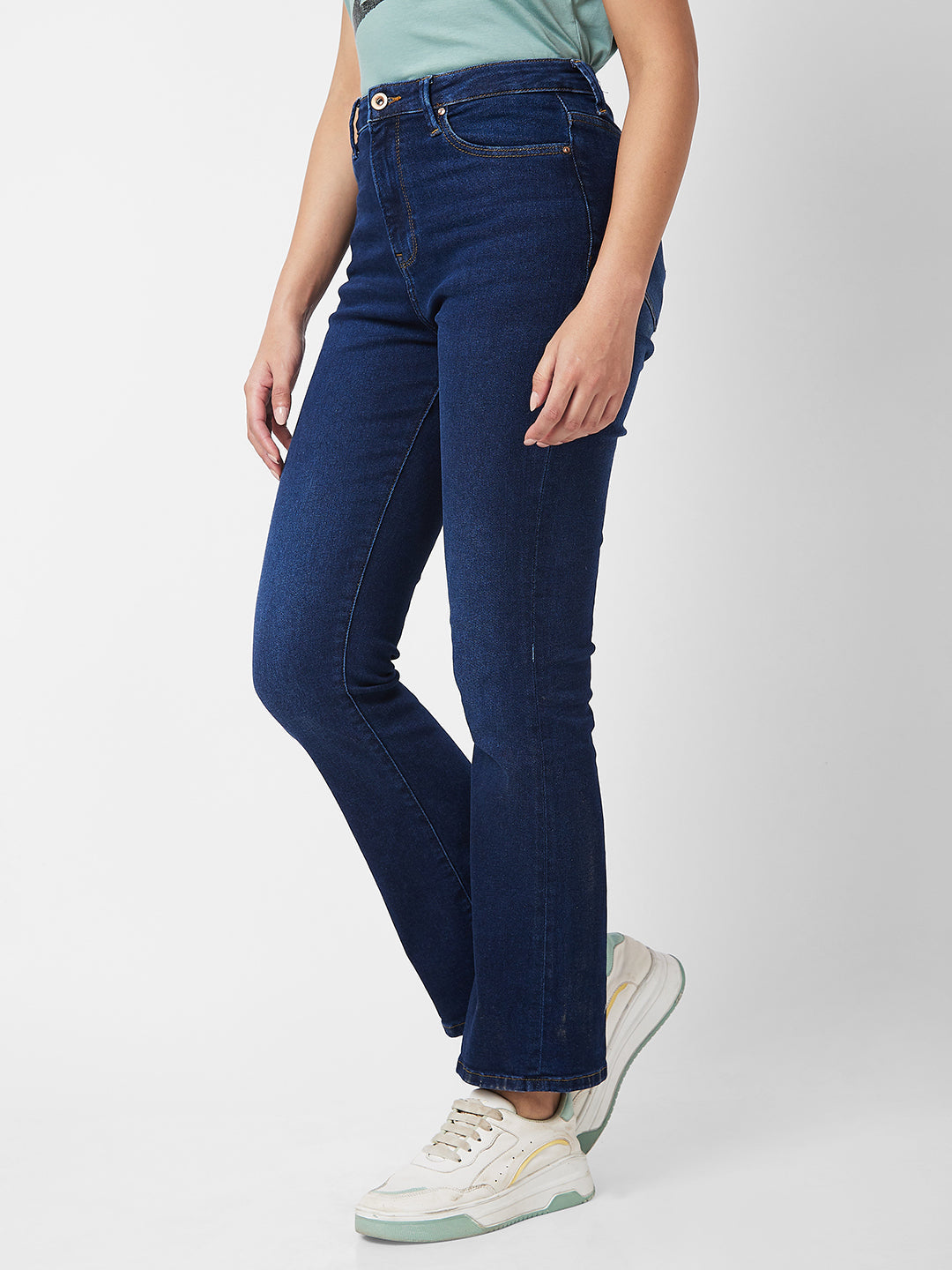 Spykar Mid Rise Bootcut Fit Blue Jeans For Women