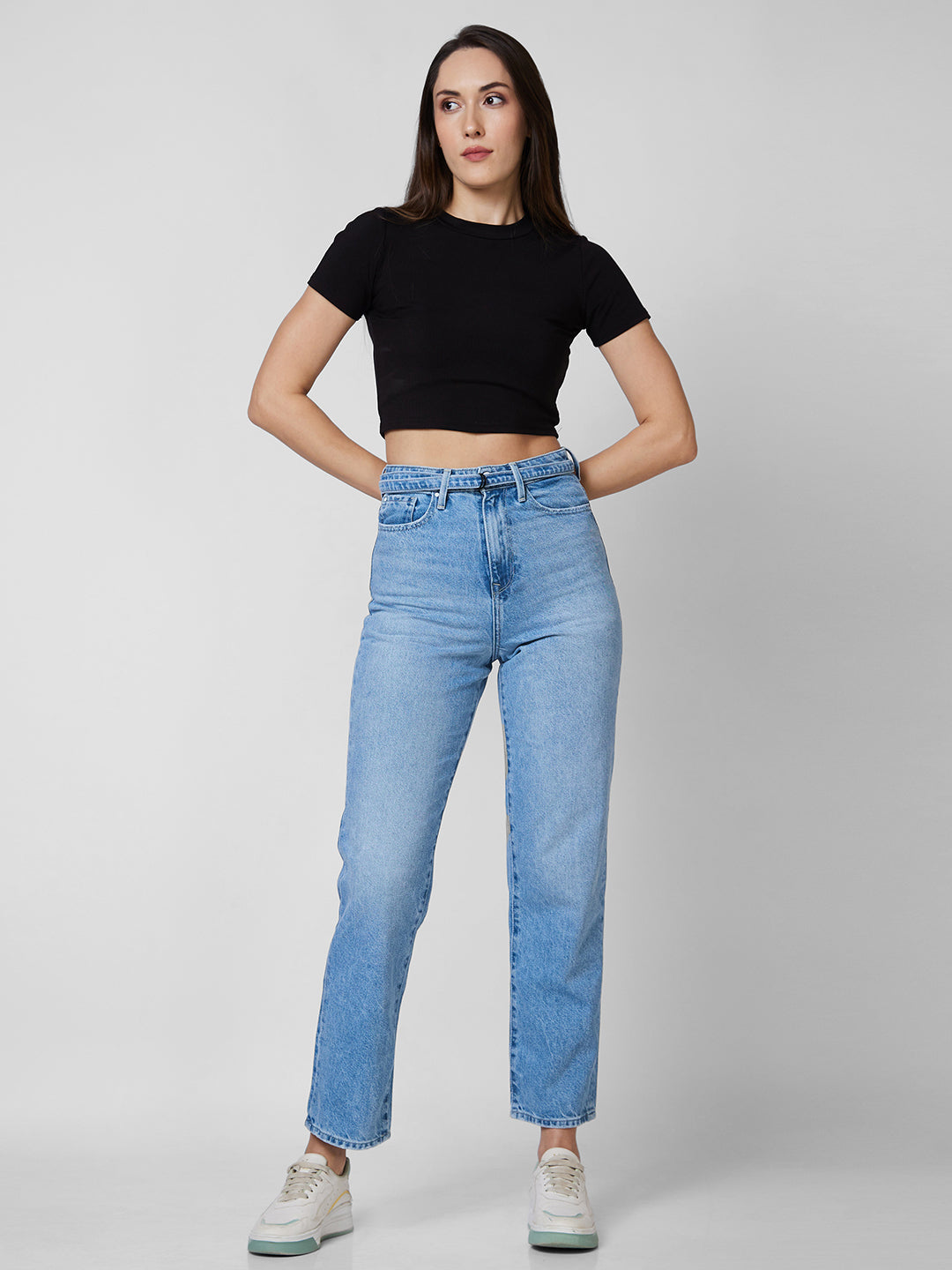 Spykar High Rise  Straight Fit Blue Jeans For Women