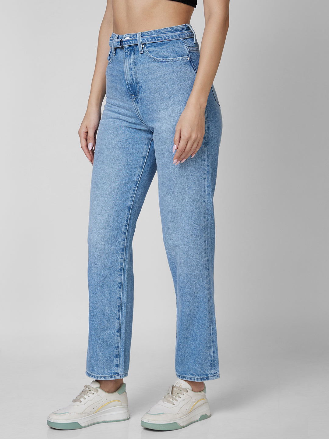 Spykar High Rise  Straight Fit Blue Jeans For Women