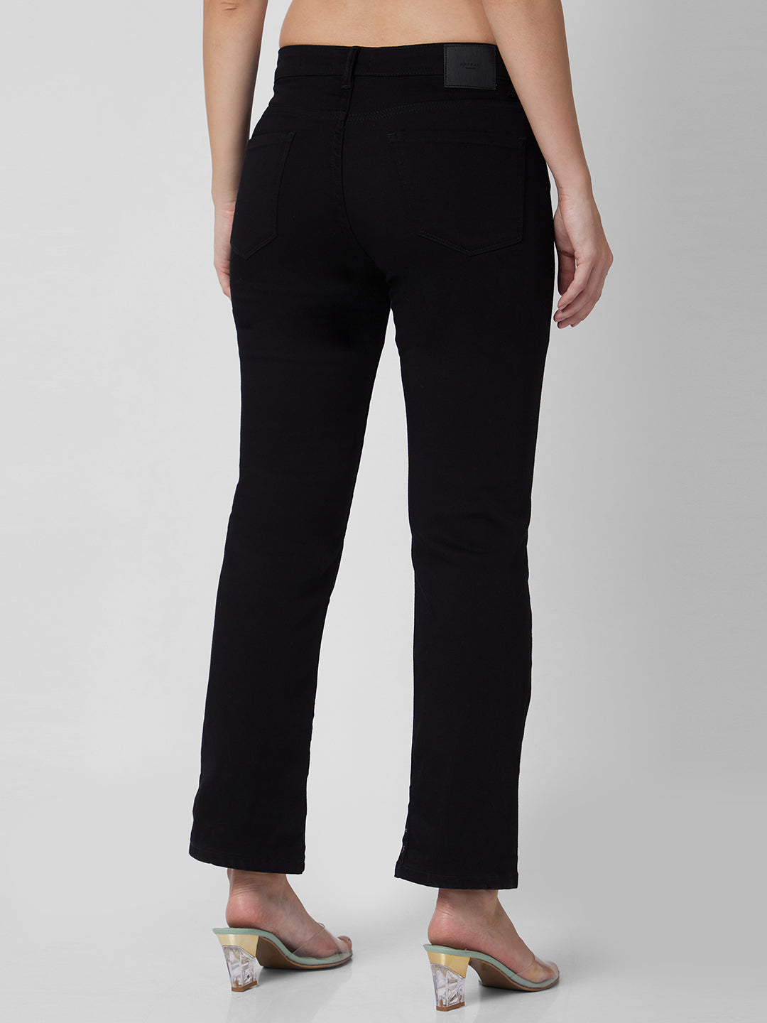 Spykar Mid Rise Slim Straight Fit Black Jeans For Women