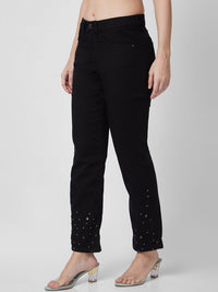 Spykar Mid Rise Slim Straight Fit Black Jeans For Women