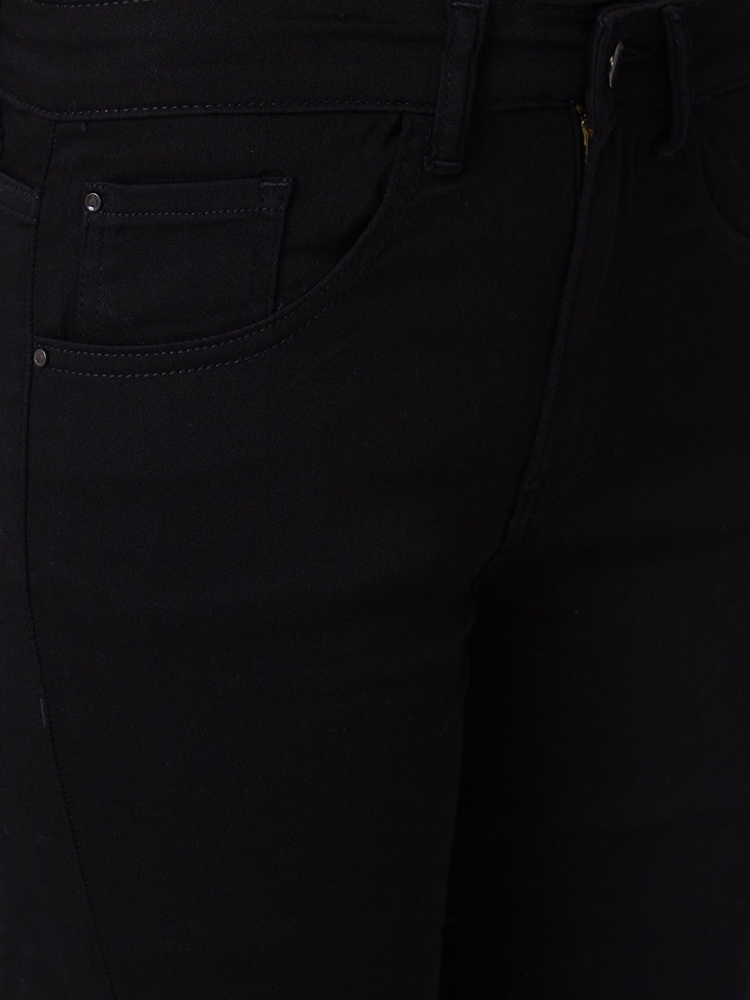Spykar Mid Rise Slim Straight Fit Black Jeans For Women