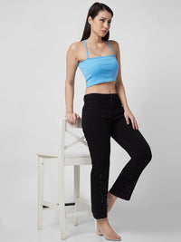Spykar Mid Rise Slim Straight Fit Black Jeans For Women