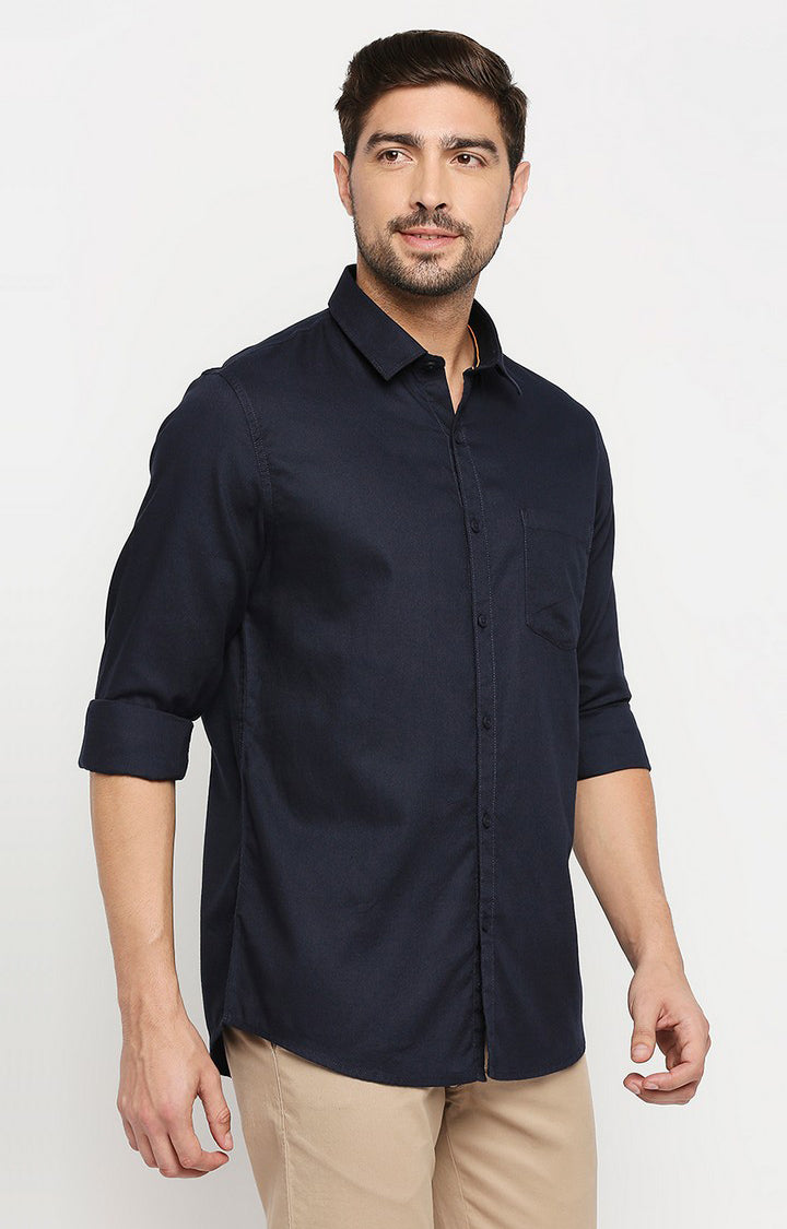 Spykar Men Navy Blue Cotton Regular Fit Full Sleeve Casual Shirt