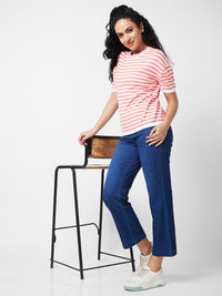 Spykar PINK ROUND NECK Flat Knit T-shirt For Women