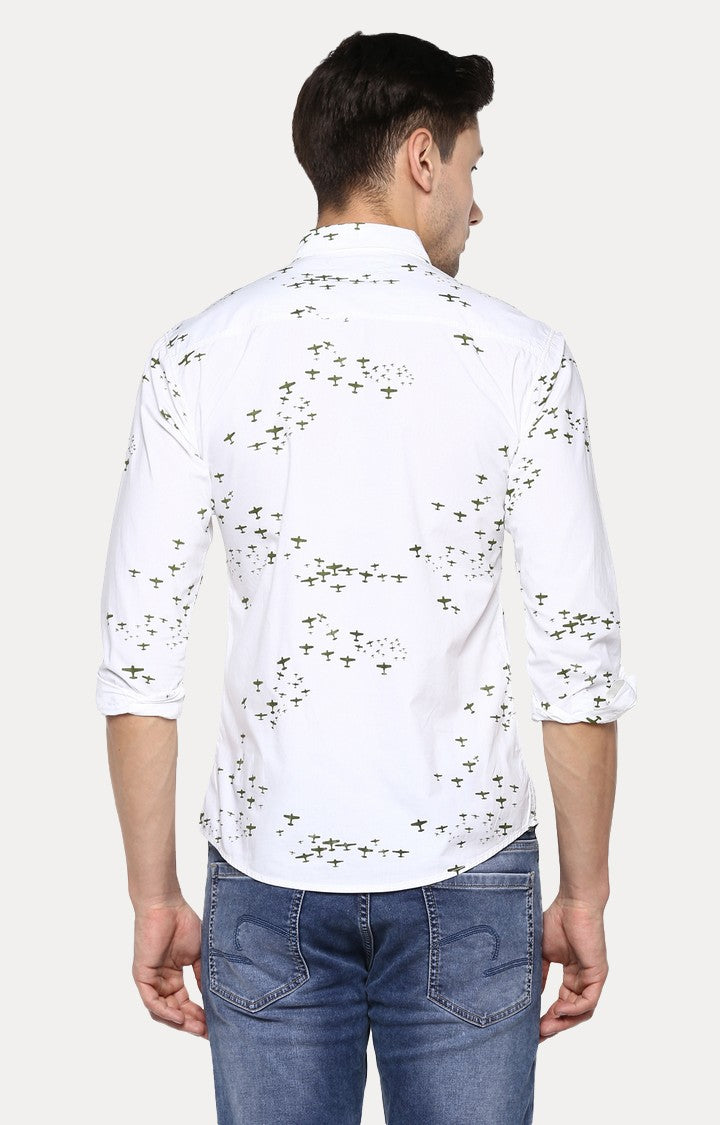 Spykar Men'S White Cotton Printed Casual Shirts