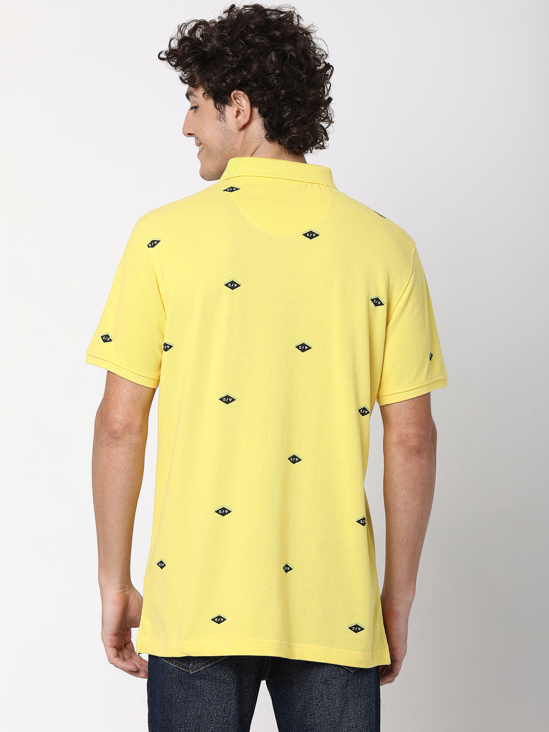 Spykar Men Pastel Yellow Cotton Printed Casual Polo Tshirt
