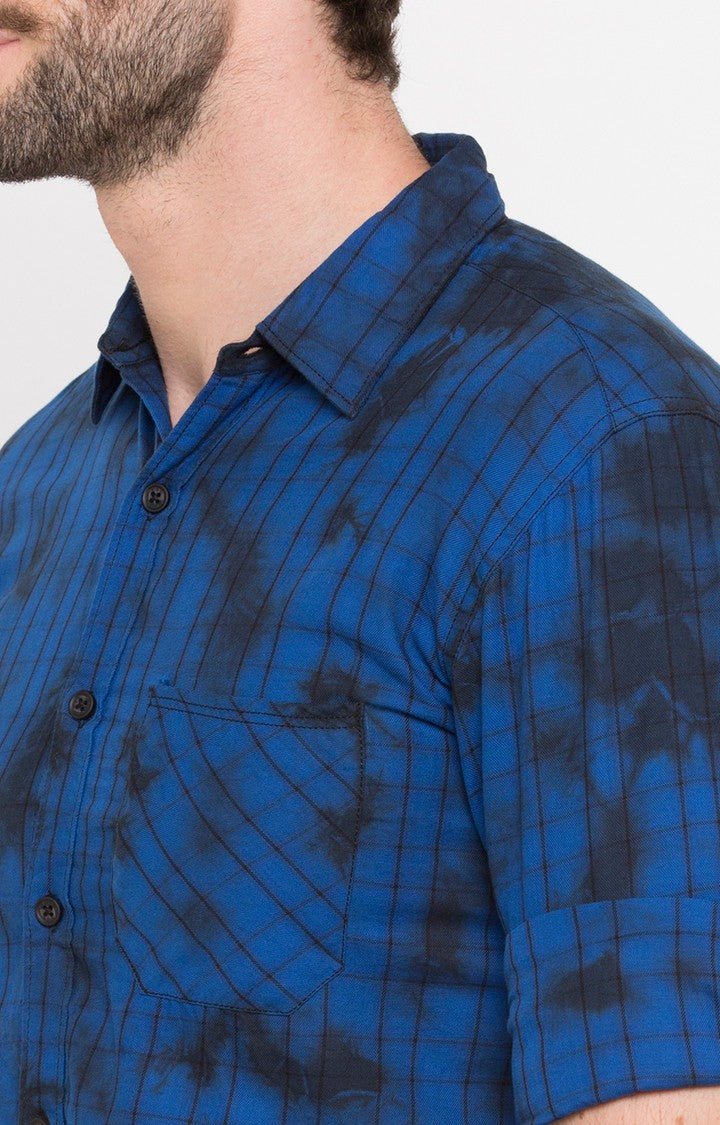 Spykar Men Blue Printed Slim Fit Casual Shirt