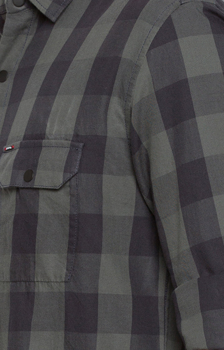 Spykar Men'S Grey Cotton Checked Casual Shirts