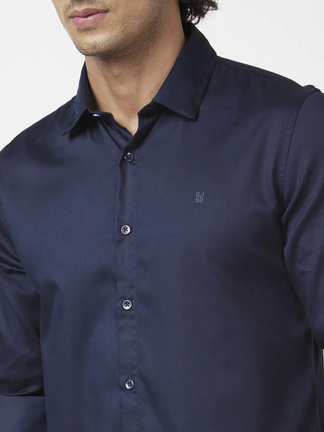 Spykar Men Midnight Blue Dyed Regular Slim Fit Full Sleeve Plain Shirt