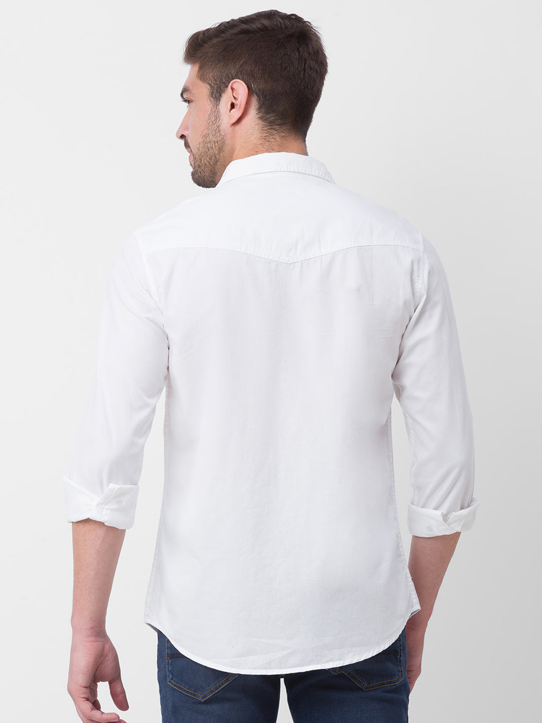 Spykar White Cotton Full Sleeve Plain Shirt For Men