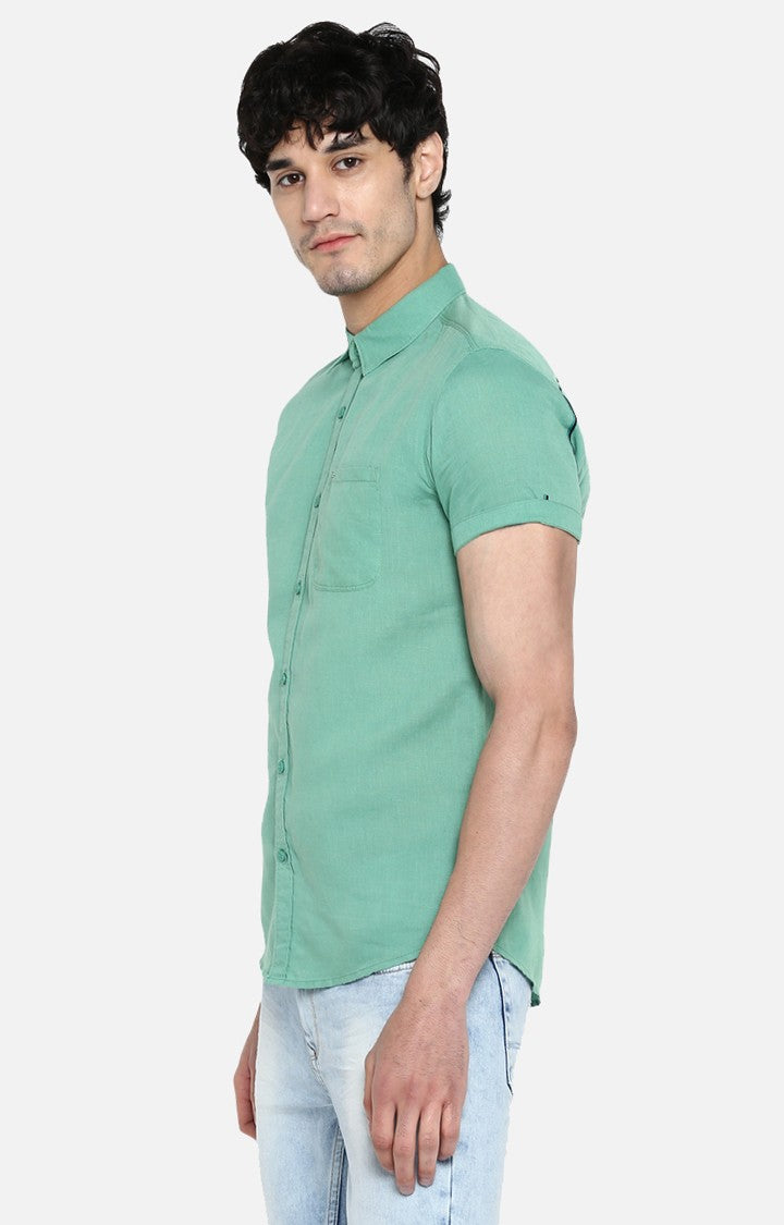 Spykar Men'S Green Linen Solid Casual Shirts