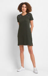 Spykar Olive Green Cotton Blend Slim Fit Printed Dress For Women