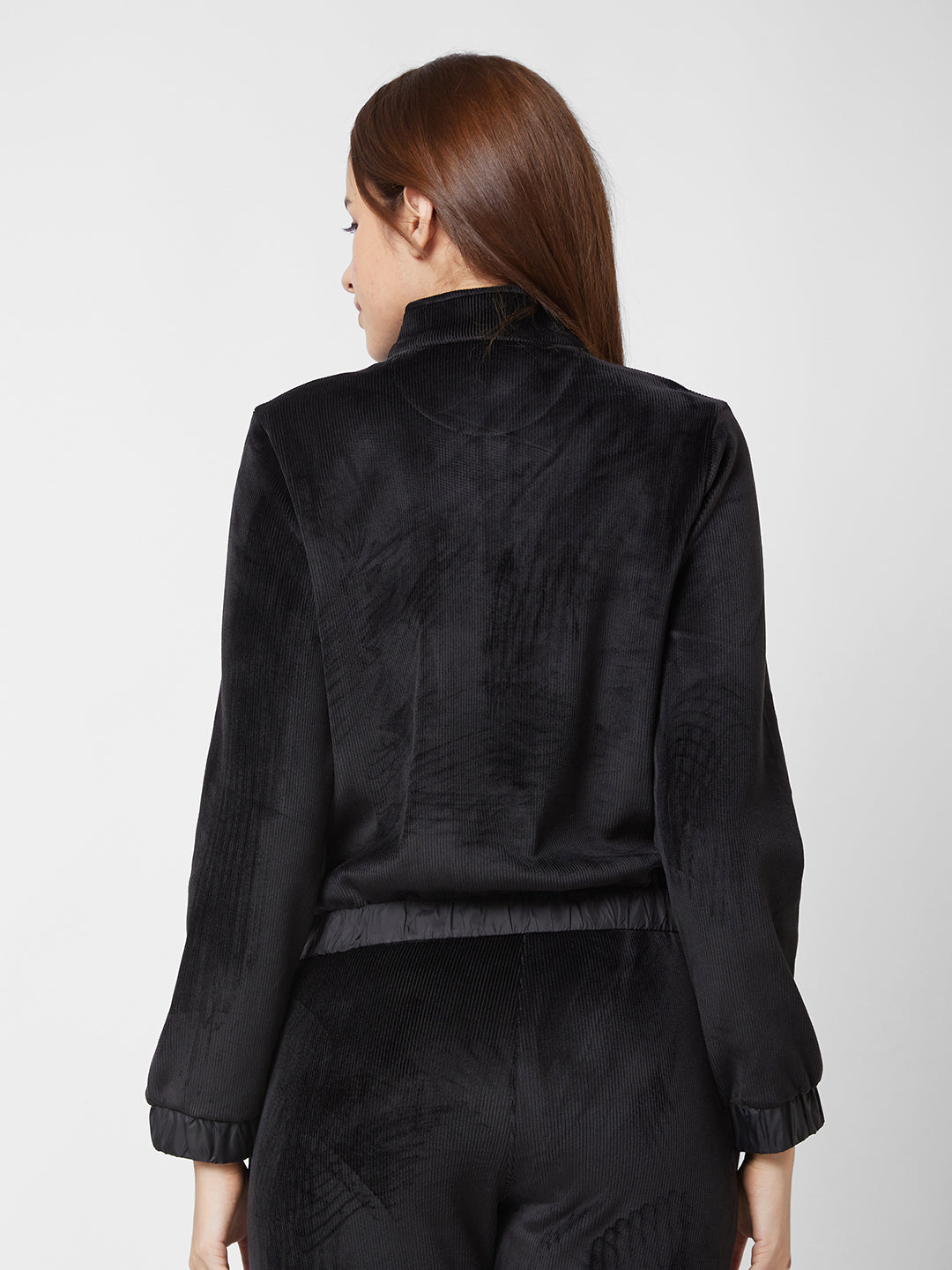 Spykar Regular Fit High Neck Full Sleeve Black Jacket For Women