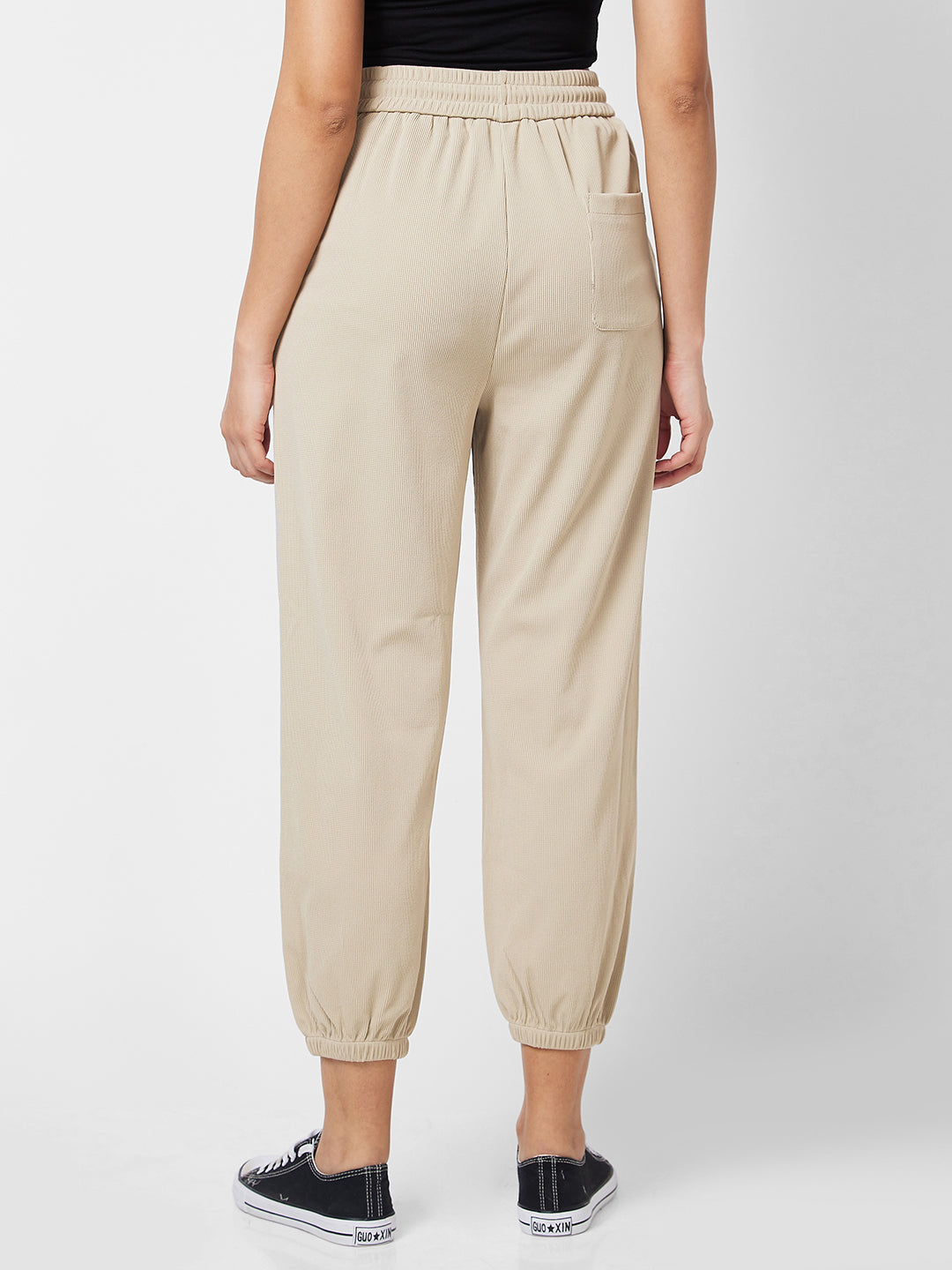 Spykar Jogger Fit Beige Knits Track Pants For Women