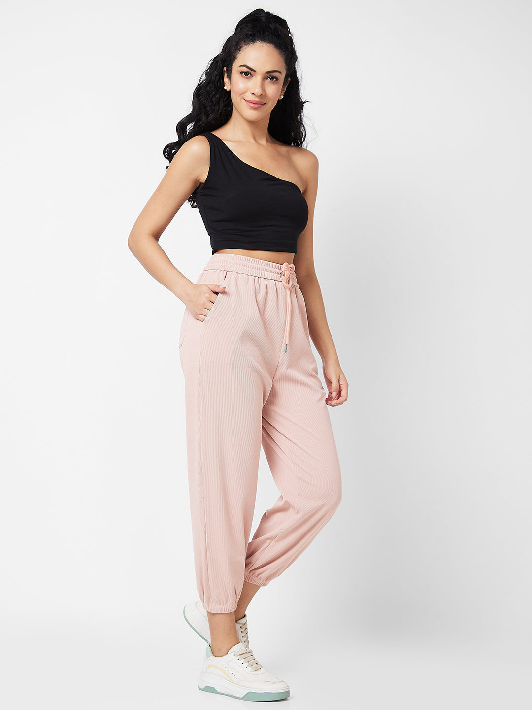 Spykar Jogger Fit Pink Knits Track Pants For Women