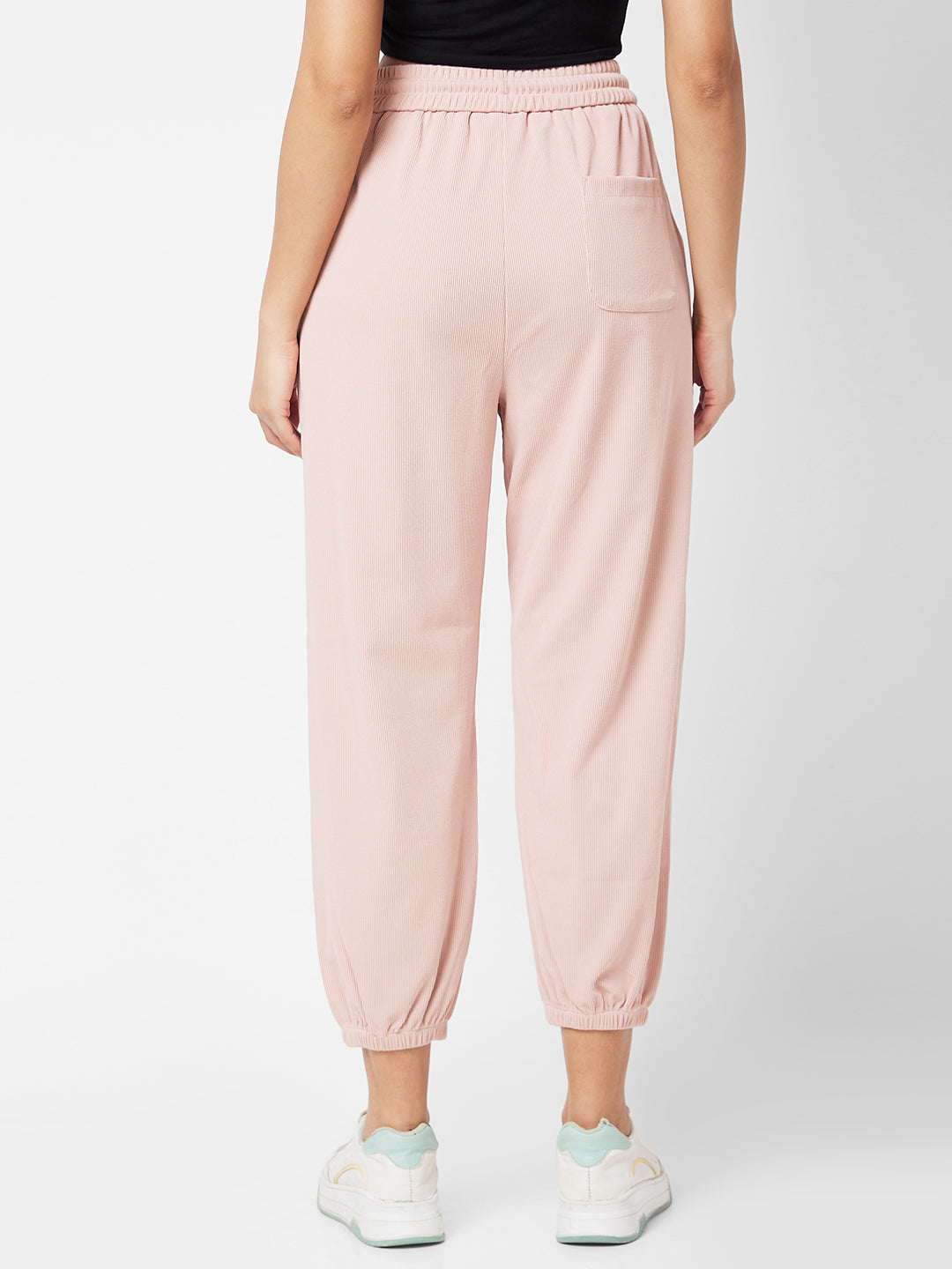 Spykar Jogger Fit Pink Knits Track Pants For Women