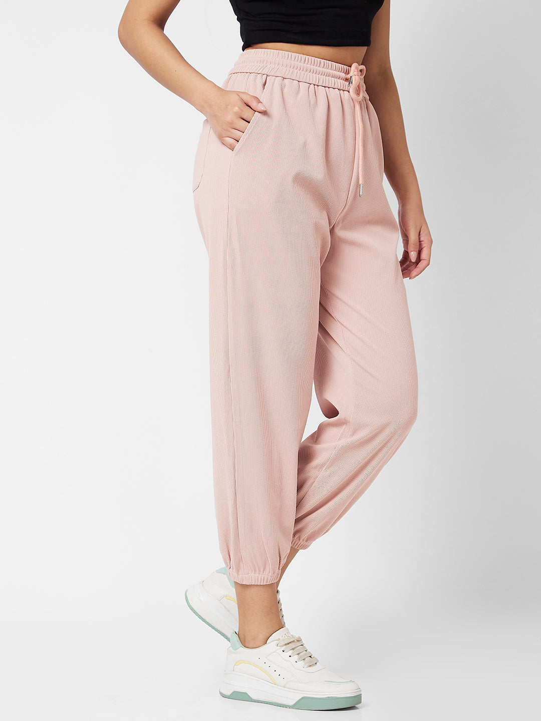 Spykar Jogger Fit Pink Knits Track Pants For Women