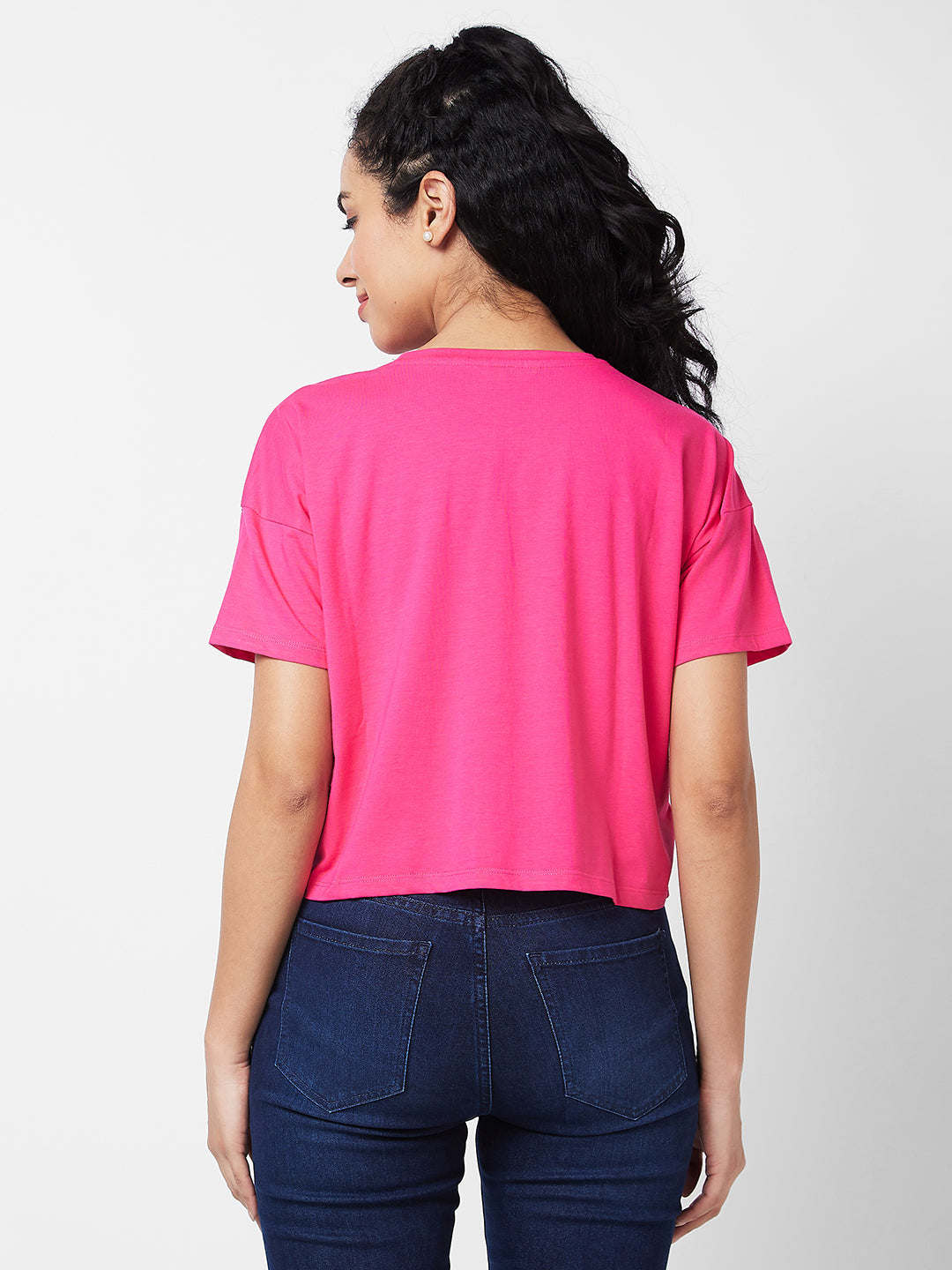 Spykar Round Neck Half Sleeves Pink T-shirt  For Women