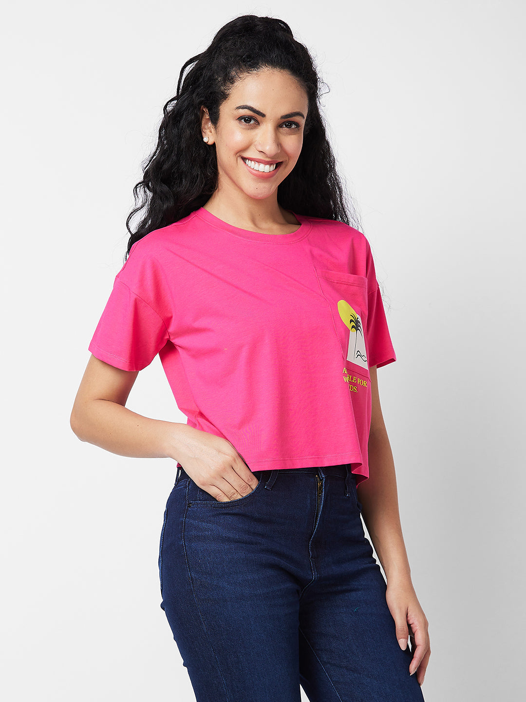 Spykar Round Neck Half Sleeves Pink T-shirt  For Women