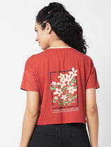Spykar Round Neck Half Sleeves Brown T-shirt  For Women