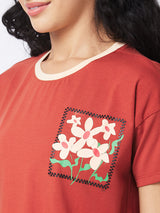 Spykar Round Neck Half Sleeves Brown T-shirt  For Women