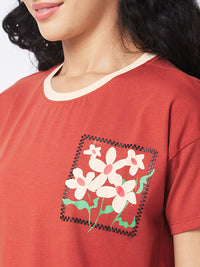 Spykar Round Neck Half Sleeves Brown T-shirt  For Women