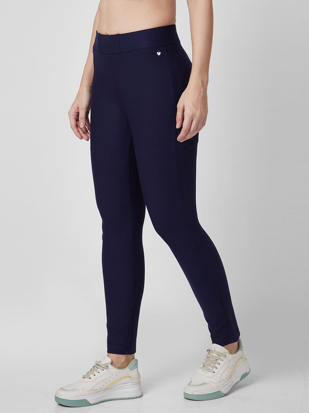 Spykar High Rise Skinny Fit Blue Knits Pant For Women