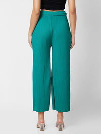 Spykar High Rise Wide Leg Green Knits Pant For Women