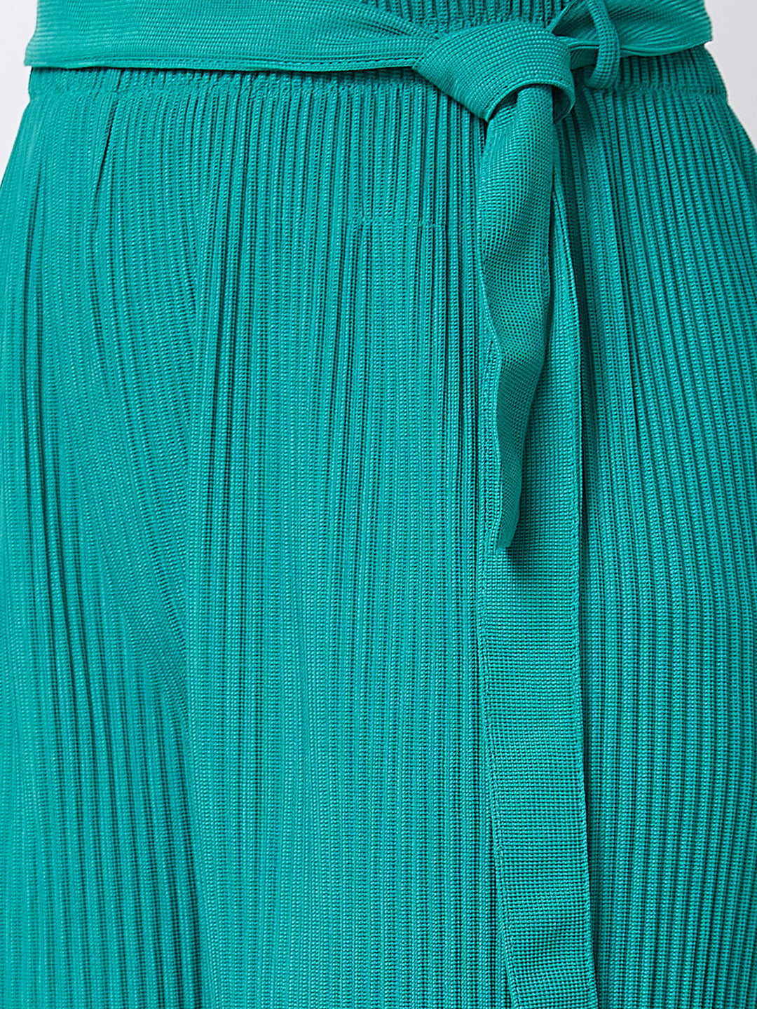 Spykar High Rise Wide Leg Green Knits Pant For Women