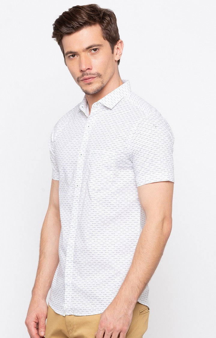 Spykar Men'S White Cotton Printed Casual Shirts