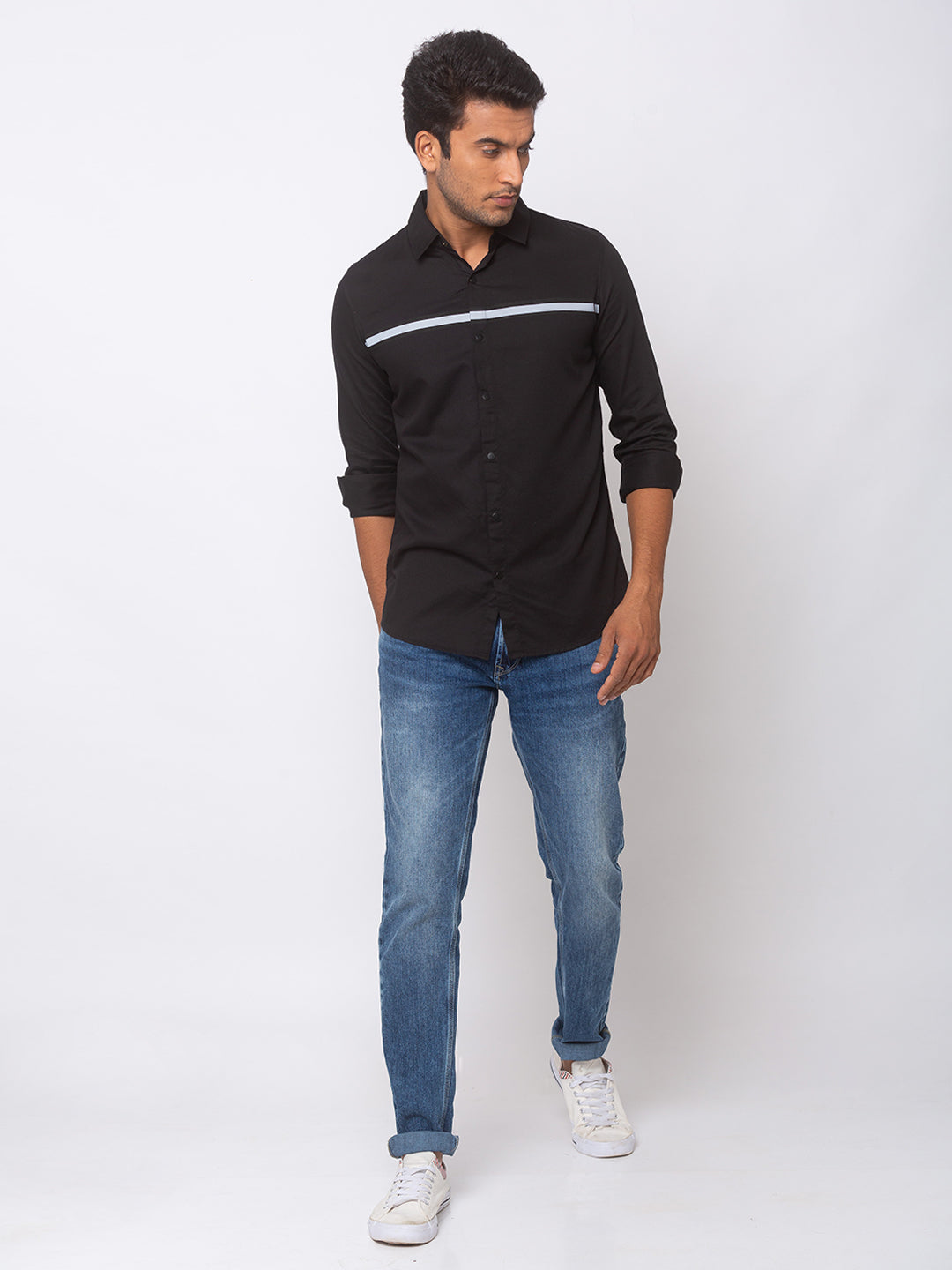 Spykar Men Black Cotton Slim Fit Shirt