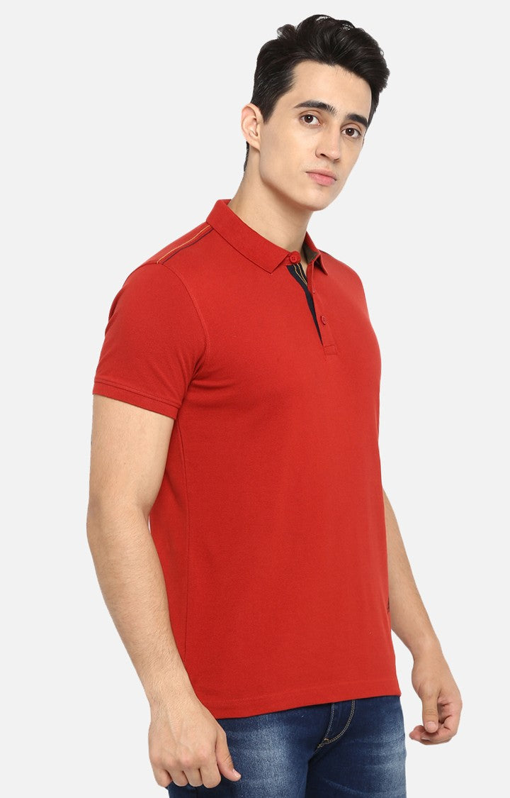 Spykar Rust Solid Slim Fit Polo T-Shirt