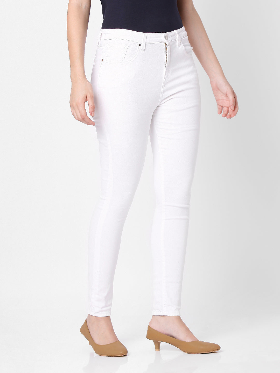 Spykar Women White Cotton Super Skinny Fit Ankle Length Jeans (Alexa)